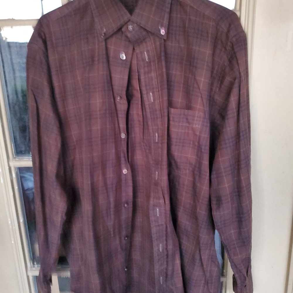 BURBERRY LONDON Vintage mens Brown  Nova Check button front shirt Made in USA M
